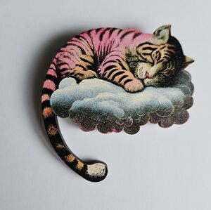 Sleeping Tiger Brooch Wooden Pin